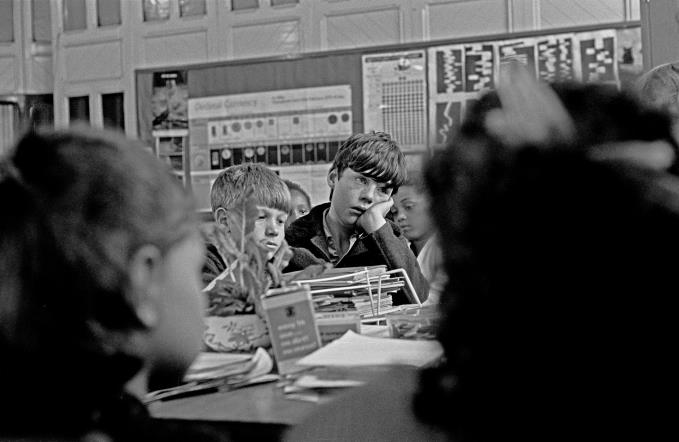 Exhausted pupils in the classroom of an EPA primary school Liverpool 8 1969 